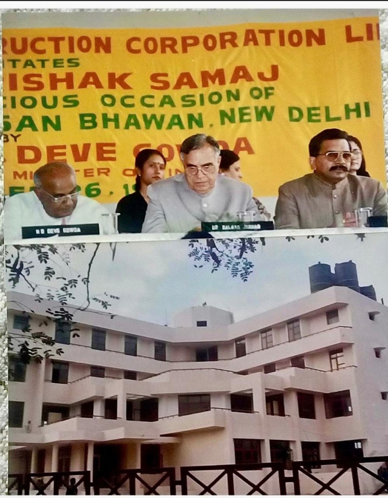 Foundation stone occasion of Kisan Bhawan, New Delhi — with building elevation