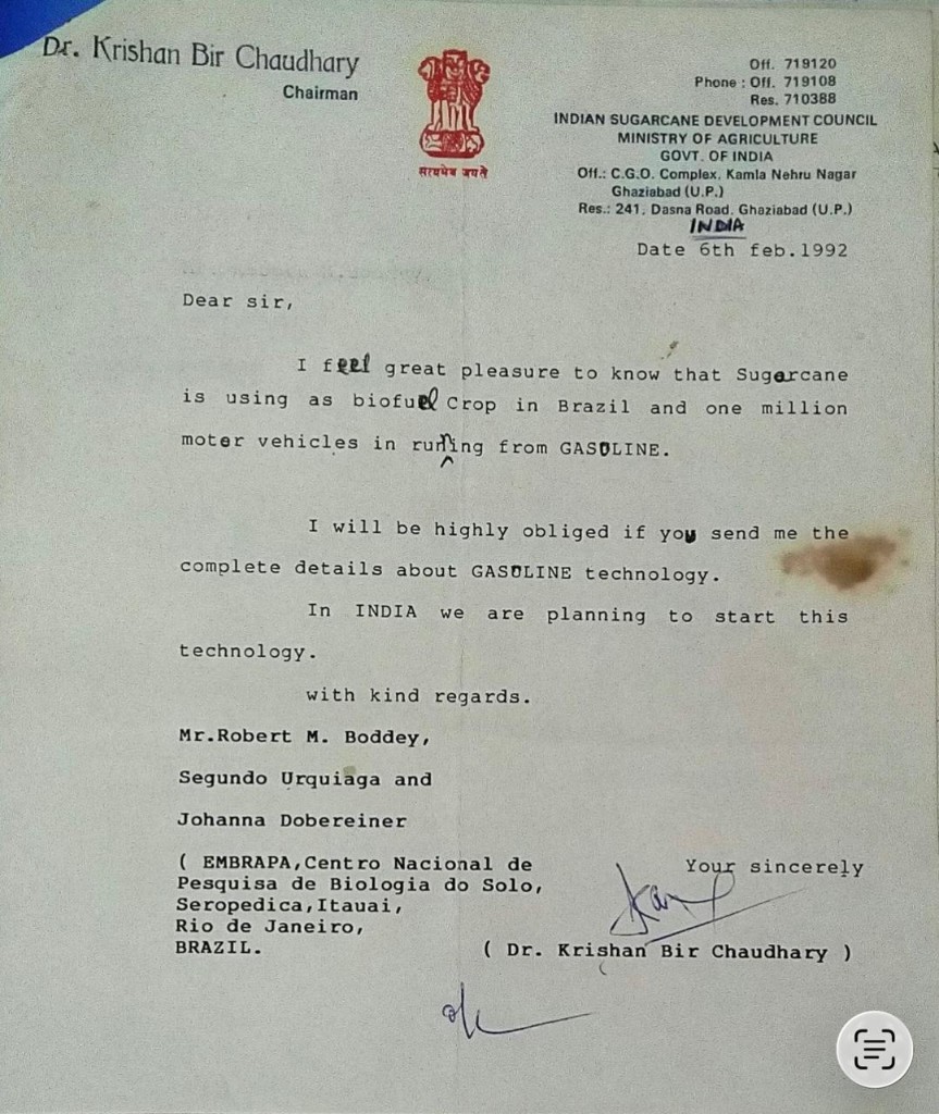 Letter to EMBRAPA, Brazil, 1992