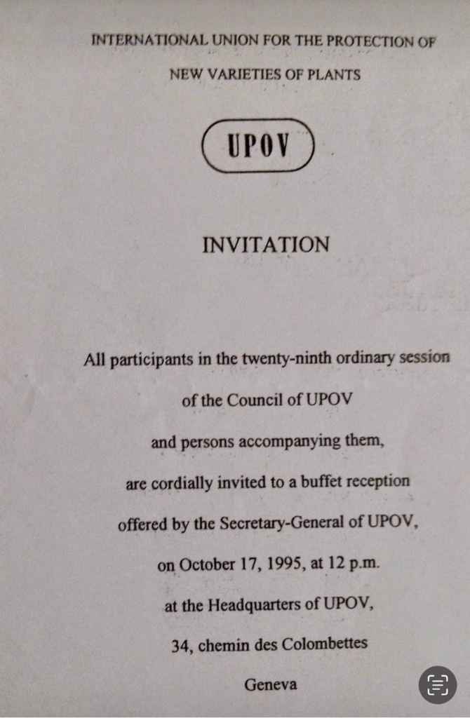 UPOV Geneva invitation, 1995